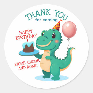 T Rex Dinosaur Birthday Party Thank You Classic Round Sticker