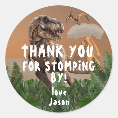 T_Rex Dinosaur Birthday Party Thank You Classic Round Sticker
