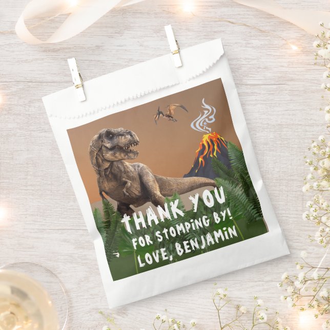 T-Rex Dinosaur Birthday Party Thank You Favor Bag (Clipped)