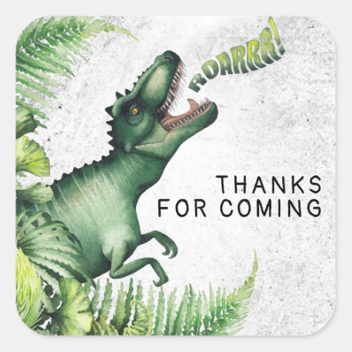 T_Rex Dinosaur Birthday Party Thank You Square Sticker