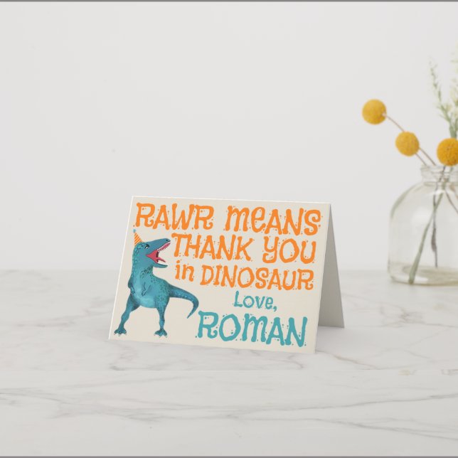 T-Rex Dinosaur Birthday Thank You Note Cards (Front)