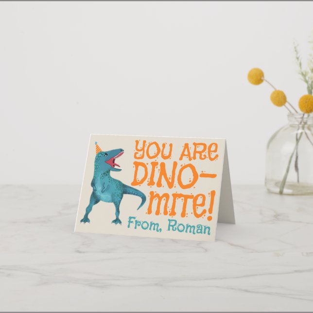 T-Rex Dinosaur Birthday Thank You Note Cards (Front)