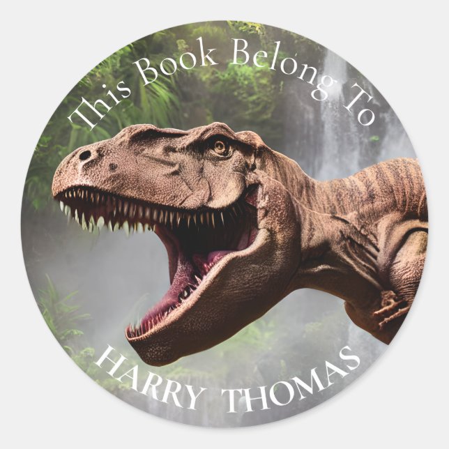 T REX Dinosaur BOOK Classic Round Sticker (Front)