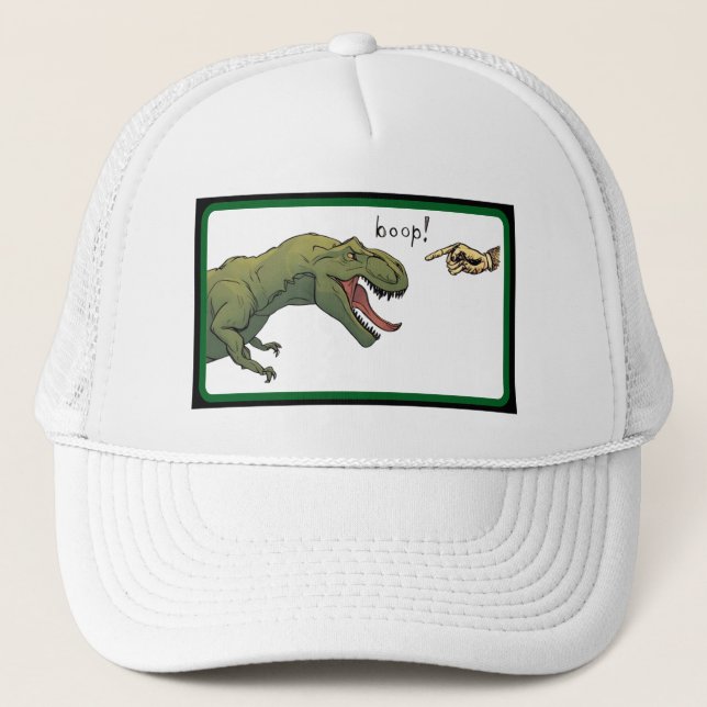 T-Rex Dinosaur Boop Tyrannosaurus Baseball Green Trucker Hat (Front)