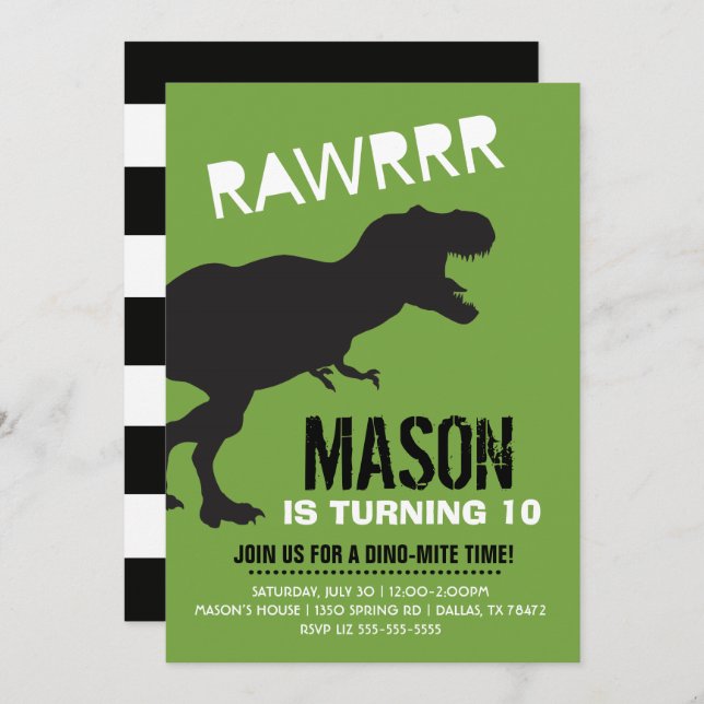T Rex Dinosaur Boy Birthday Invitation (Front/Back)