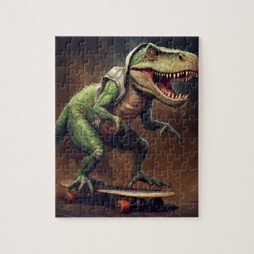 T_Rex Dinosaur Chasing a Dump Truck Birthday Party Jigsaw Puzzle