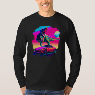 T Rex Dinosaur Chasing Sports Car In Space Tyranno T-Shirt