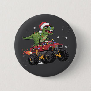 T-Rex Dinosaur Christmas Monster Truck  Button