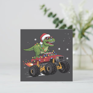 T-Rex Dinosaur Christmas Monster Truck  Holiday Card