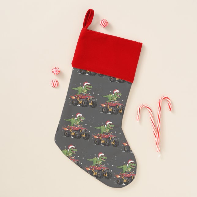 T-Rex Dinosaur Christmas Monster Truck  Stocking (Front)