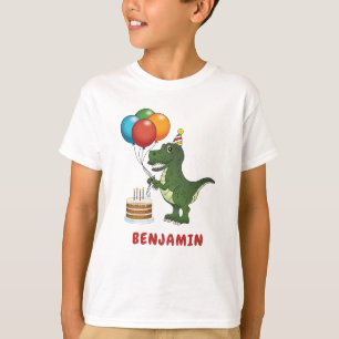 T-rex Dinosaur Colorful Balloons Birthday Name T-Shirt
