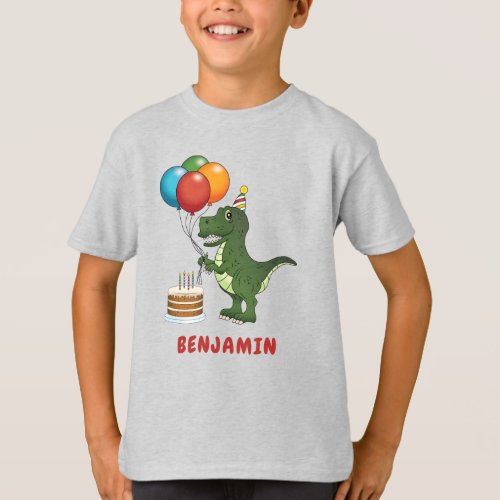 T_rex Dinosaur Colorful Balloons Birthday Name T_Shirt
