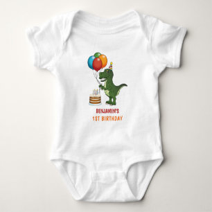T-rex Dinosaur Colorful Balloons First Birthday Baby Bodysuit