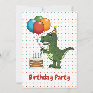 T-rex Dinosaur Colorful Balloons Kid's Birthday Invitation