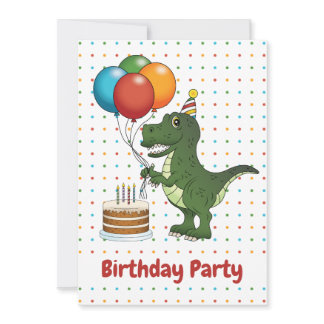 T-rex Dinosaur Colorful Balloons Kid's Birthday Invitation
