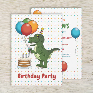 T-rex Dinosaur Colorful Balloons Kid's Birthday Invitation