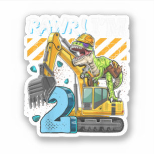 T Rex Dinosaur Construction Hat Excavator 2Nd Birt Sticker