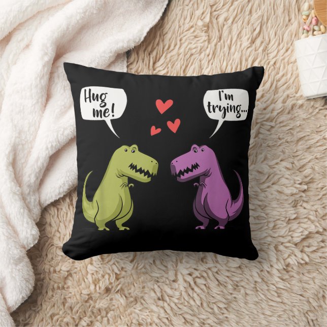 T-Rex Dinosaur Couple Hug Me Valentines Day Funny Throw Pillow (Blanket)