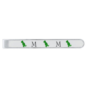 T-Rex Dinosaur Design Monogrammed Silver Finish Tie Bar