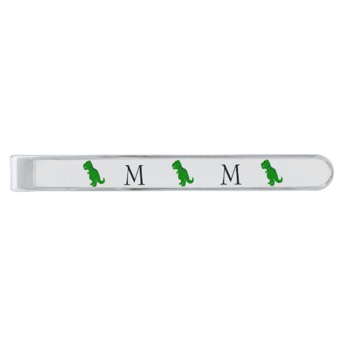 T-Rex Dinosaur Design Monogrammed Silver Finish Tie Bar