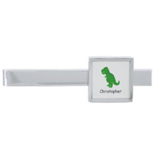 T-Rex Dinosaur Design Personalised Silver Finish Tie Bar