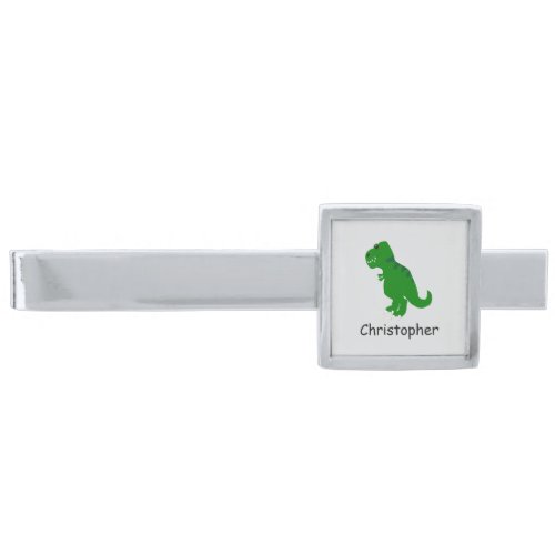 T-Rex Dinosaur Design Personalised Silver Finish Tie Bar