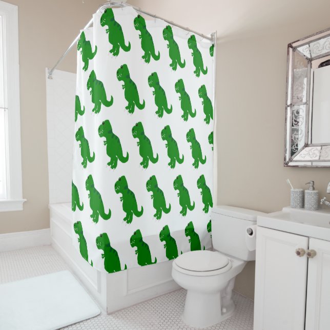 T-Rex Dinosaur Design Shower Curtain (In Situ)