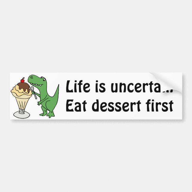 T-Rex Dinosaur Eating Ice Cream Sundae Bumper Sticker (Front)
