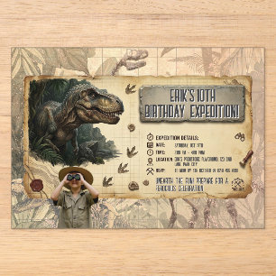 T Rex Dinosaur Expedition Birthday Adventure Acrylic Invitations