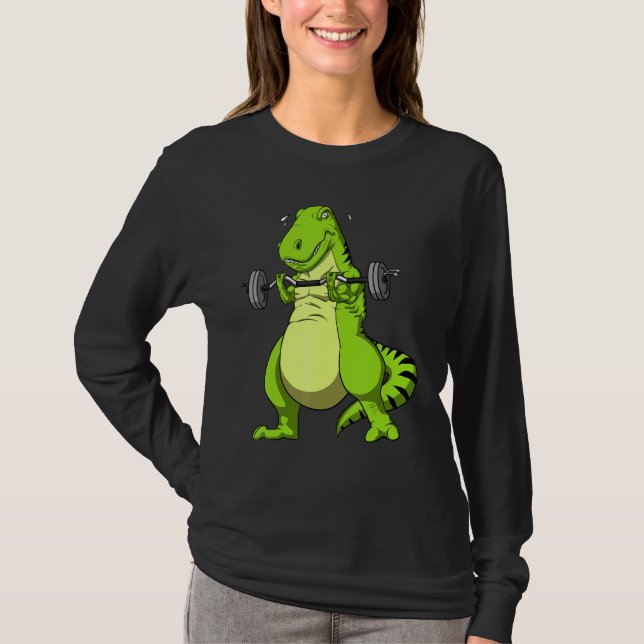 T Rex Dinosaur Fitness Gym Bodybuilder Weightlifti T-Shirt (Front)