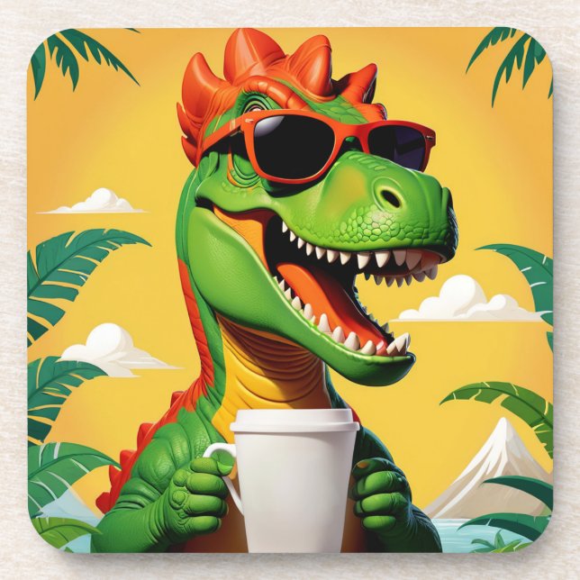 T-Rex Dinosaur Funny  Beverage Coaster (Front)