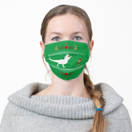 T_Rex Dinosaur Funny Elf Christmas Sweater Adult Cloth Face Mask