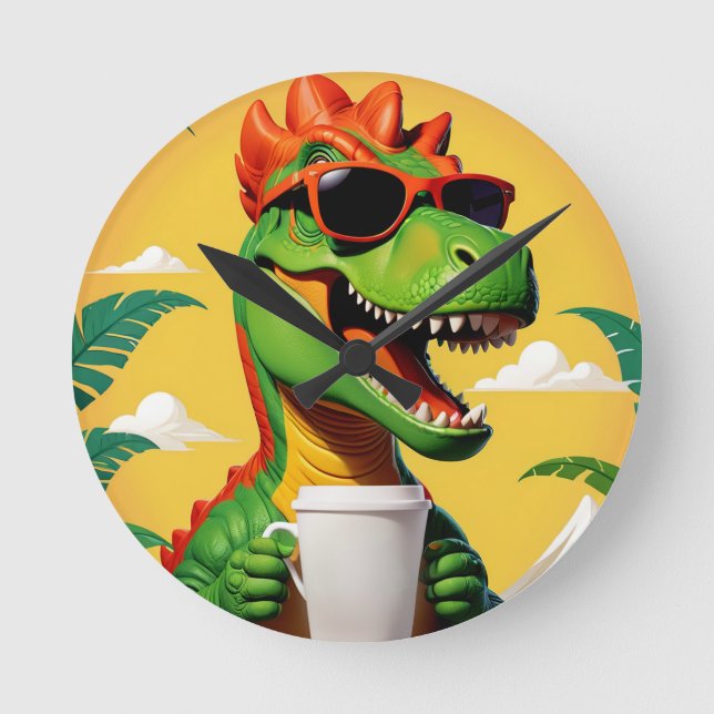 T-Rex Dinosaur Funny  Round Clock (Front)