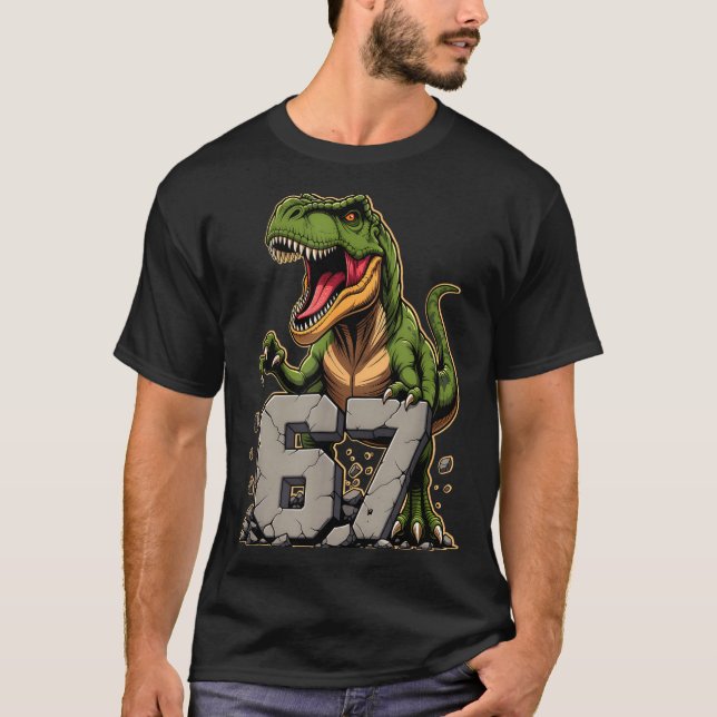 T-rex Dinosaur Funny Six Seven Meme Cool Tyrannosa T-Shirt (Front)