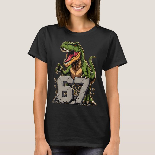 T-rex Dinosaur Funny Six Seven Meme Cool Tyrannosa T-Shirt (Front)