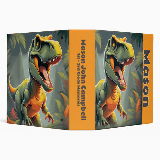 T-Rex Dinosaur Gray & Orange Boy's Scrapbook 3 Ring Binder