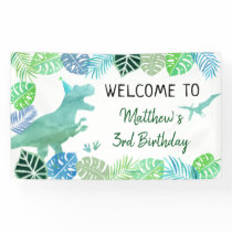 T-Rex Dinosaur Greenery Birthday Banner