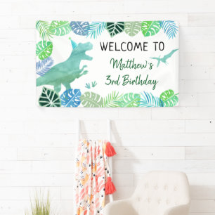 T-Rex Dinosaur Greenery Birthday Banner