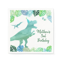 T-Rex Dinosaur Greenery Birthday Napkins