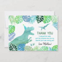 T-Rex Dinosaur Greenery Birthday Thank You Card