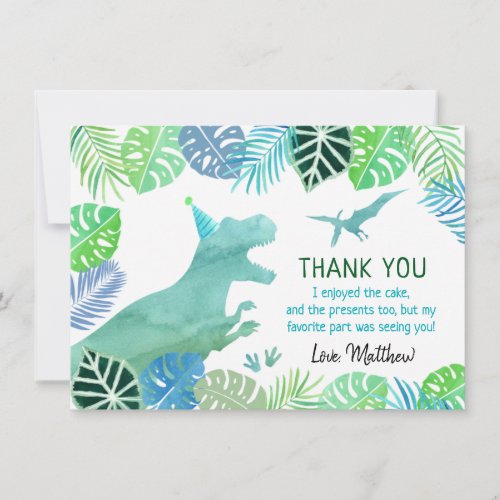 T_Rex Dinosaur Greenery Birthday Thank You Card