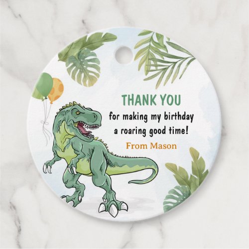 T_Rex Dinosaur Greenery Birthday Thank You Favor Tags