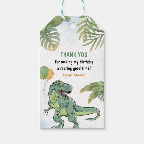 T_Rex Dinosaur Greenery Birthday Thank You Gift Gift Tags