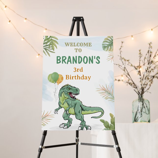 T-Rex Dinosaur Greenery Birthday Welcome Foam Board (In Situ (Stand))