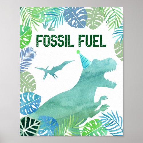 T_Rex Dinosaur Greenery Fossil Fuel Birthday Sign