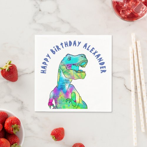 T Rex Dinosaur Happy Birthday Personalized Napkins