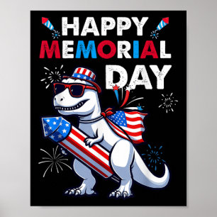 T Rex Dinosaur Happy Memorial Day 4th Of July Amer Poster