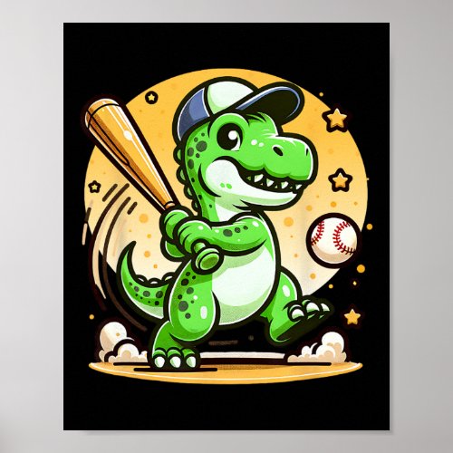 T-rex Dinosaur Hitting Sell Softll Player Boys Gir Poster