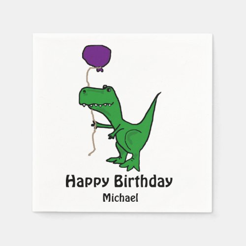 T_rex Dinosaur Holding Balloon Paper Napkins