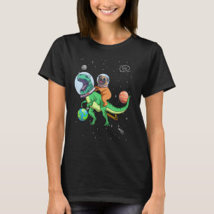 T Rex Dinosaur In the Outer Space Astronaut Dog Pu T-Shirt